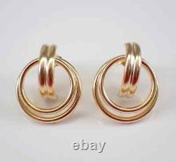 Vintage Sterling Silver Circle Push Back Stud Earrings 14K Yellow Gold Plated