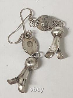 Vintage Sterling Silver Coral Shadow Box Squash Blossom Dangle Earrings