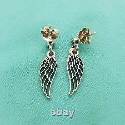Vintage Sterling Silver Cubic Zirconia Angel Wings Dangle Earrings-Religious