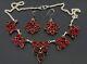 Vintage Sterling Silver Dangle Garnet Flower Necklace Pierced Earrings Set