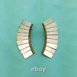Vintage Sterling Silver Danish Feather Statement Earrings-1960-Hollow-2.5mmThick
