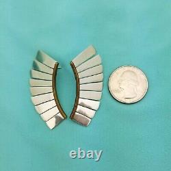 Vintage Sterling Silver Danish Feather Statement Earrings-1960-Hollow-2.5mmThick