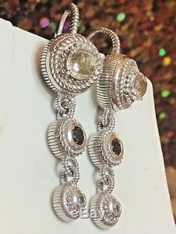 Vintage Sterling Silver Designer Signed Judith Ripka Earrings Gemstones Drop