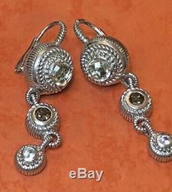 Vintage Sterling Silver Designer Signed Judith Ripka Earrings Gemstones Drop