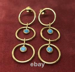 Vintage Sterling Silver Earrings 925 Gold Tone Dangle Hoops Blue Stone