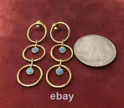 Vintage Sterling Silver Earrings 925 Gold Tone Dangle Hoops Blue Stone