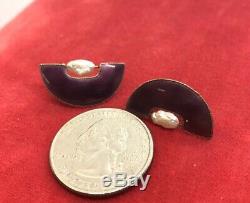 Vintage Sterling Silver Earrings 925 Seed Pearl Enamel Purple