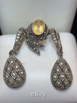 Vintage Sterling Silver Earrings Designer Signed Espo & Ring Art Deco Citrine