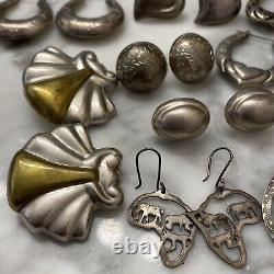 Vintage Sterling Silver Earrings Heart Engraved Filigree Hoop Stud 94g Lot