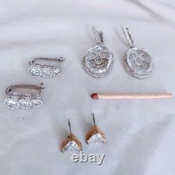Vintage Sterling Silver Earrings Rhinestones Triangle Circular Lot of 3