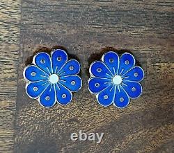 Vintage Sterling Silver Enamel David Andersen Norway Flower ClipOn Earrings Gift