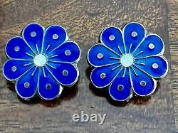 Vintage Sterling Silver Enamel David Andersen Norway Flower ClipOn Earrings Gift