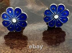 Vintage Sterling Silver Enamel David Andersen Norway Flower ClipOn Earrings Gift