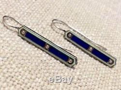 Vintage Sterling Silver Enamel Seed Pearl Baby Pins Conversion Earrings