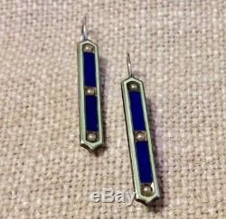 Vintage Sterling Silver Enamel Seed Pearl Baby Pins Conversion Earrings