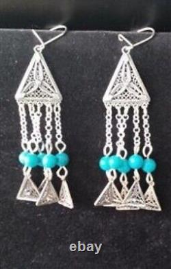 Vintage Sterling Silver Filigree Earrings. Israeli art