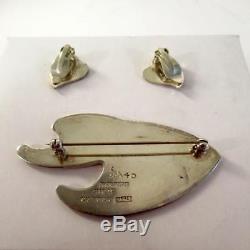 Vintage Sterling Silver Fish Design Brooch & Clip-on Earrings Made in Denmark