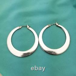 Vintage Sterling Silver Flat Disc Hoop Earrings-Classic-1 7/6''Round-1.5mmThick