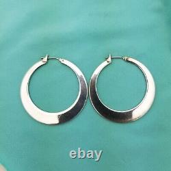 Vintage Sterling Silver Flat Disc Hoop Earrings-Classic-1 7/6''Round-1.5mmThick