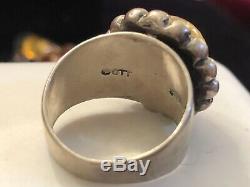 Vintage Sterling Silver Genuine Amber Ring Signed Ott Pin Earrings Drop Lot