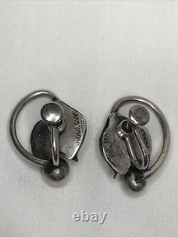 Vintage Sterling Silver Georg Jensen Leaf Design Screwback Earrings 7/8 USA