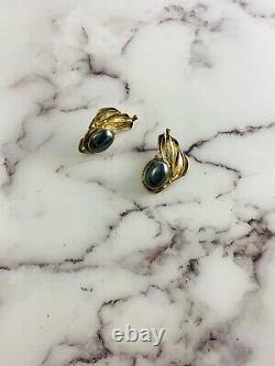 Vintage Sterling Silver Gilt Leaf & Semi-Precious Stone Earrings By Avi Soffer