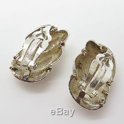 Vintage Sterling Silver & Gold Large Modern Ribbed Bold French Clip Earrings