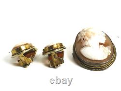 Vintage Sterling Silver Gold Overlay Clip On Helmut Shell Earrings & Brooch