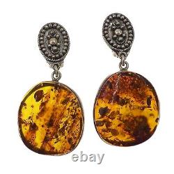 Vintage Sterling Silver Golden Orange Amber Clip-On Earrings