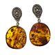 Vintage Sterling Silver Golden Orange Amber Clip-on Earrings