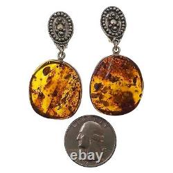 Vintage Sterling Silver Golden Orange Amber Clip-On Earrings