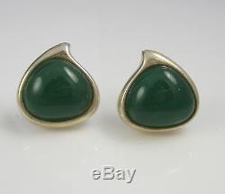 Vintage Sterling Silver Green Jade Modernist Angela Cummings Pierced Earrings