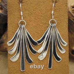 Vintage Sterling Silver Hammered Wire Fan Style Dangling Earrings