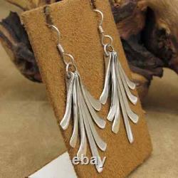 Vintage Sterling Silver Hammered Wire Fan Style Dangling Earrings