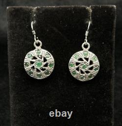 Vintage Sterling Silver Handmade Beautiful Earrings With Emerald Stone