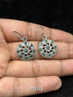 Vintage Sterling Silver Handmade Beautiful Earrings With Emerald Stone