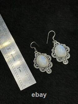 Vintage Sterling Silver Handmade Beautiful Earrings With Moon Stone