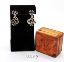 Vintage Sterling Silver Jerusalem Cross Dangle Drop Earrings With Original Box