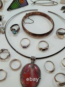 Vintage Sterling Silver Jewelry Lot. 516 grams. Brooches, Earrings, Bracelets +