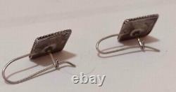 Vintage Sterling Silver Judaica With Blue Roman Glass Earrings 5g