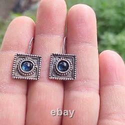 Vintage Sterling Silver Judaica With Blue Roman Glass Earrings 5g