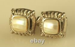 Vintage Sterling Silver Judith Ripka 925 Thailand MOP with Diamond Stud Earrings