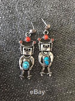 Vintage Sterling Silver Kachina Earrings Turquoise