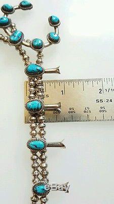Vintage Sterling Silver Kingman Turquoise Squash Blossom Necklace Navajo Earring
