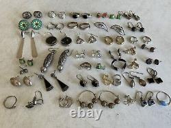 Vintage Sterling Silver LOT OF 39 Pairs Of EARRING And 2 Rings