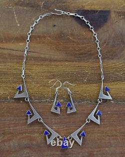 Vintage Sterling Silver Lapis Necklace and Earring Set