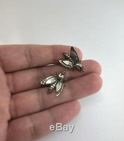 Vintage Sterling Silver Lightening Bug Firefly Flying Insect Screw Back Earrings