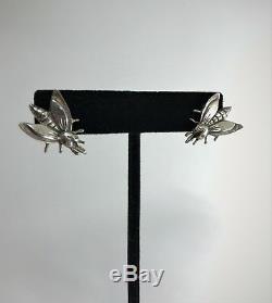 Vintage Sterling Silver Lightening Bug Firefly Flying Insect Screw Back Earrings