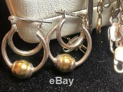 Vintage Sterling Silver Lot Bracelet Italy Otc & Earrings Hoops