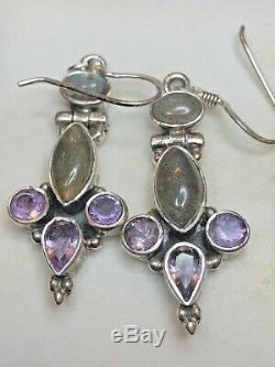 Vintage Sterling Silver Lot Gemstone Rings & Earrings Moonstone Amethyst Topaz
